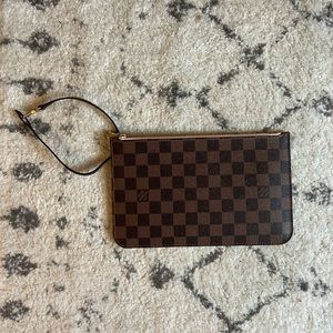 Louis Vuitton Damier Ebene Neverfull Pochette with Rose Ballerine Lining